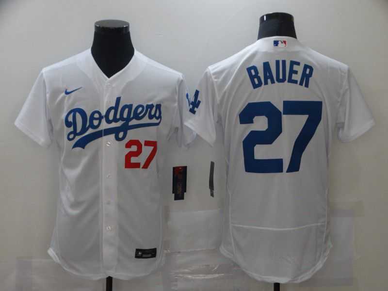 Men Los Angeles Dodgers 27 Bauer White Elite Nike MLB Jerseys